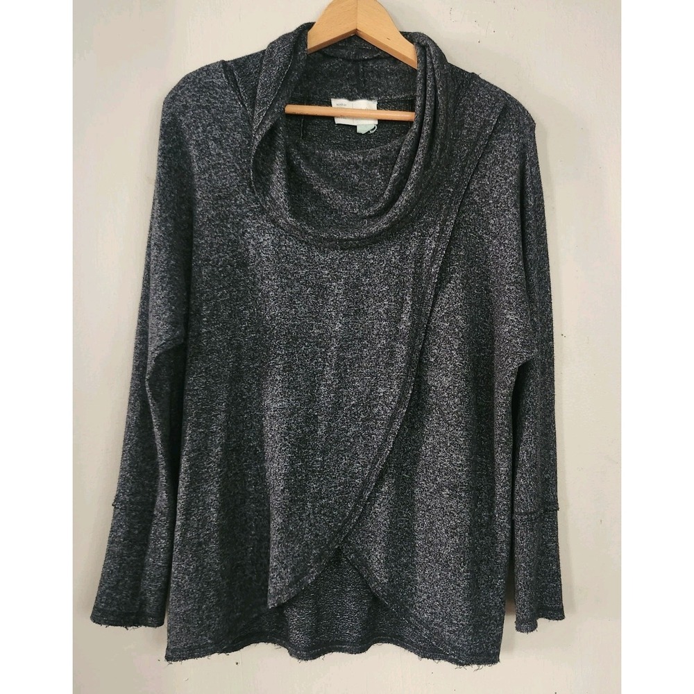 Saturday Sunday Anthropologie Womens XS Black Cowl Neck Pullover Faux Wrap Top